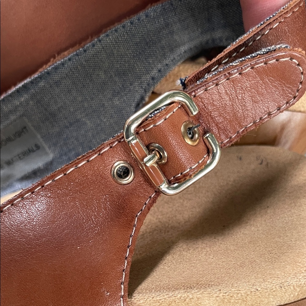 Dr. Scholl's Tan Leather Wedge Sandals - Picture 9 of 12